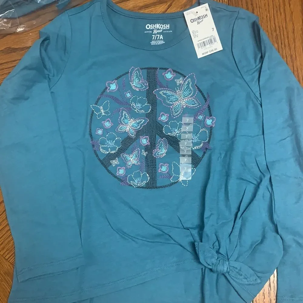 OshKosh Top‎ Bundle Pink Long Sleeve Horse Teal Peace Sign New 14